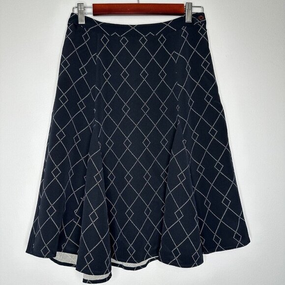 Marshall Fields Black Diamond Print Flare Knee Length Silk Skirt Size 4 - Picture 1 of 10